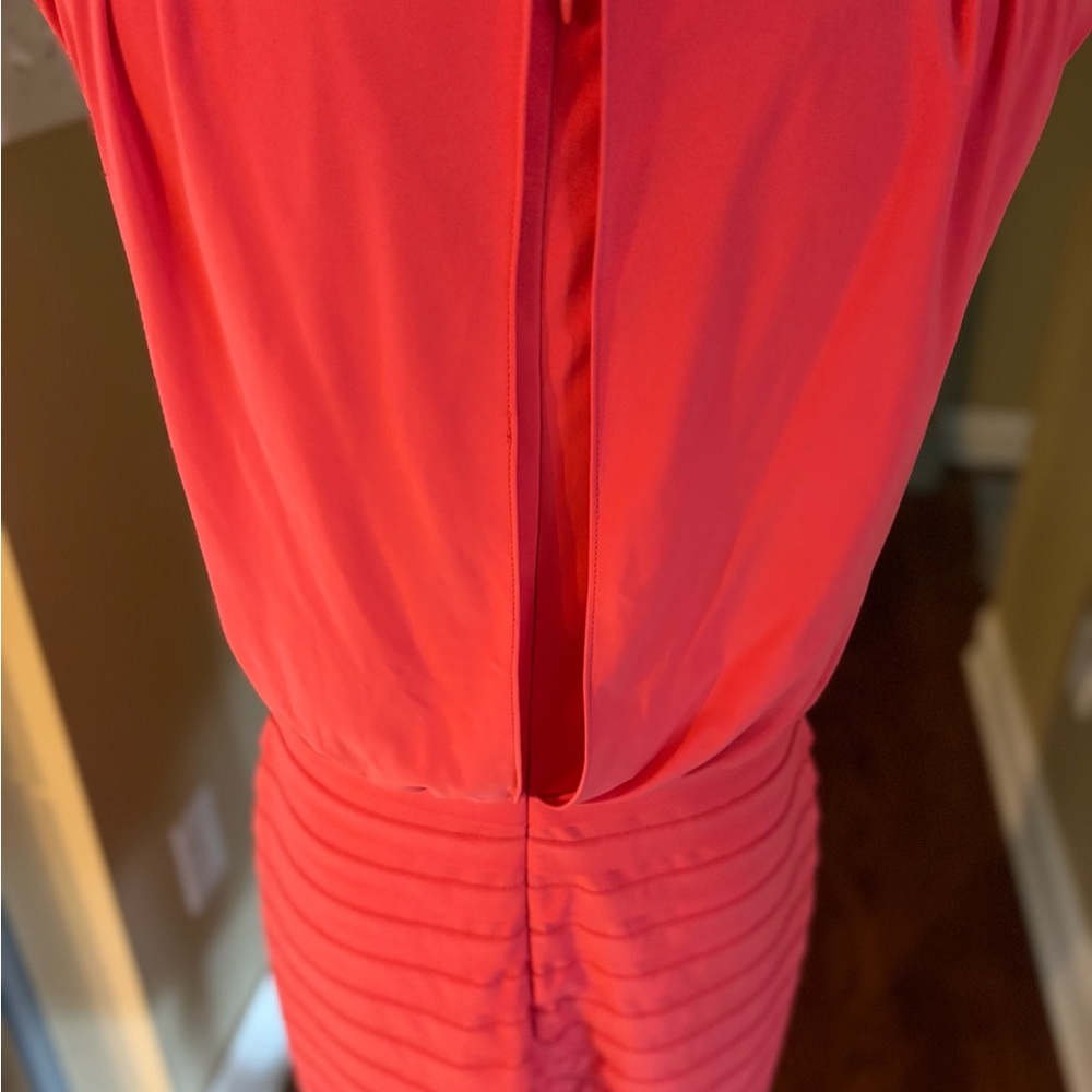 Adrianna Papell Vibrant Coral Midi Dress - Picture 5 of 9